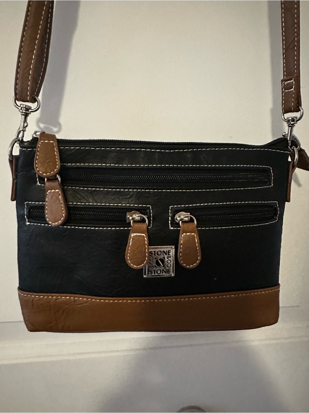 Stone & Co. Black and Brown Leather Messenger Crossbody